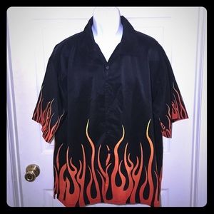 SOLD! Mens Short Sleeve Shirt / Black with Flames